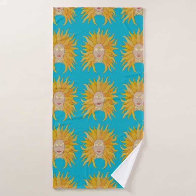 Turquoise yellow gold sun inspired bath towel (Bath Towel)