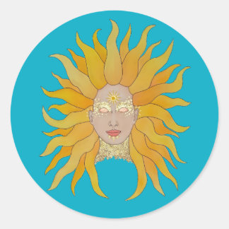 Turquoise yellow gold sun inspired classic round sticker
