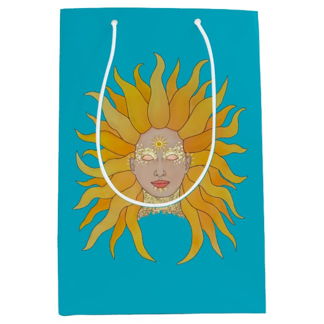 Turquoise yellow gold sun inspired gift bag (Front)