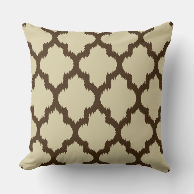 Turquoise & Yellow & Grey Quatrefoil Ikat Pattern Cushion (Front)