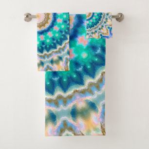 Turquoise yellow mandala bath towel set
