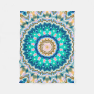 Turquoise yellow mandala fleece blanket
