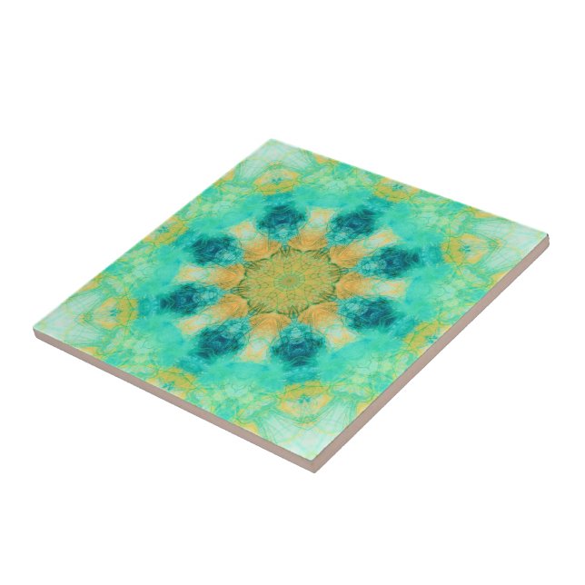 turquoise & yellow mandala | kaleidoscope pattern tile (Side)