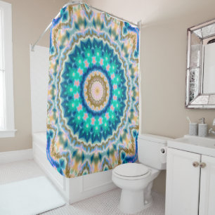Turquoise yellow mandala shower curtain