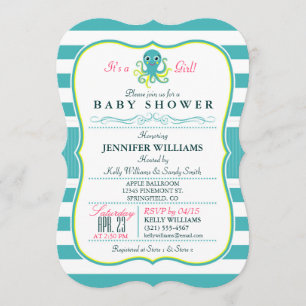 Turquoise & Yellow Octopus Baby Shower Invitation