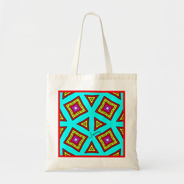 Turquoise Yellow Red Pink Geometric Tote Bag (Front)