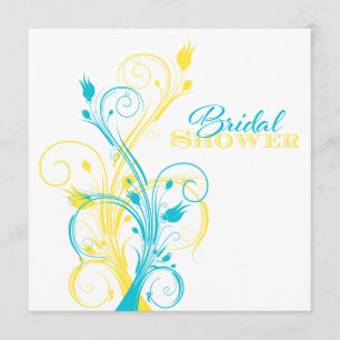 Turquoise, Yellow, White Floral Bridal Shower Invitation