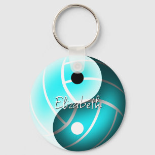 turquoise yin yang volleyball personalised key ring