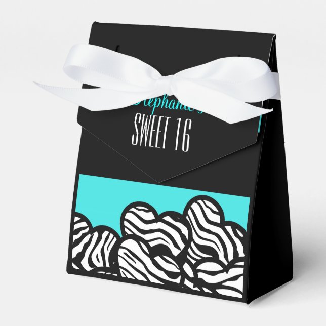 Turquoise zebra heart Sweet 16 Birthday Favorbox Favour Box (Front Side)