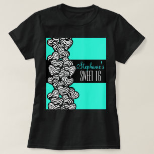 Turquoise zebra heart Sweet 16 Birthday Tshirt