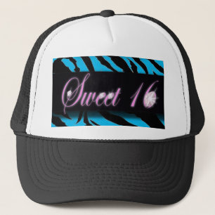 Turquoise Zebra print Sweet 16 Trucker Hat