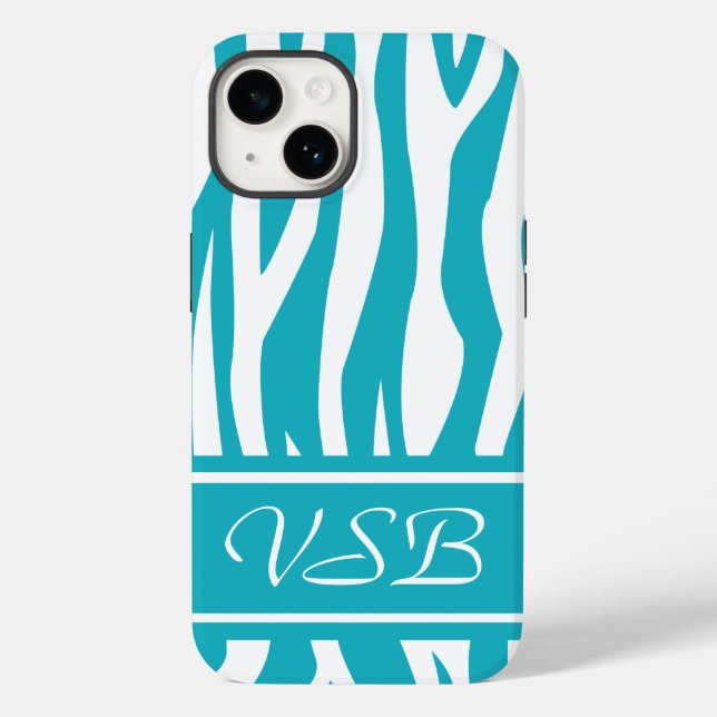 Turquoise Zebra Print with monogram Case-Mate iPhone Case (Back)
