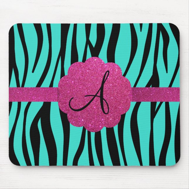 Turquoise zebra stripes monogram mouse mat (Front)