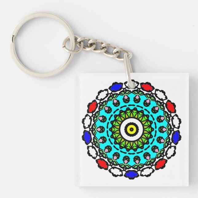 Turquoise Zen Mandala Key Ring (Front)
