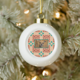 Turquoise Zia Tribal Brown Tan Ceramic Ball Christmas Ornament