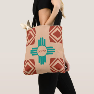 Turquoise Zia Tribal Brown Tan Tote Bag