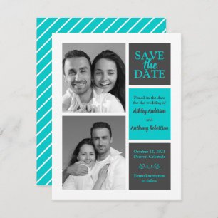TurquoiseGray Minimalist Modern Photo Save Date Announcement