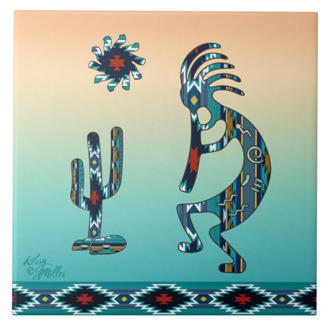 Turquoisie Kokopelli Ceramic tile (Front)