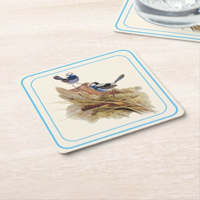 Turquoisine Superb Warbler,  Square Paper Coaster (Angled)