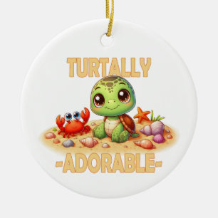 Turtally Adorable fun pun Cute baby Turtle cartoon Ceramic Tree Decoration