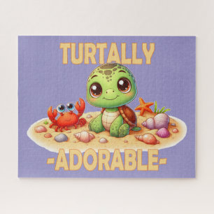 Turtally Adorable fun pun Cute baby Turtle cartoon Jigsaw Puzzle