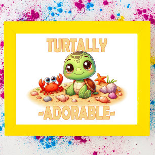 Turtally Adorable fun pun Cute baby Turtle cartoon Photo Print