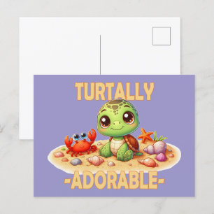 Turtally Adorable fun pun Cute baby Turtle cartoon Postcard