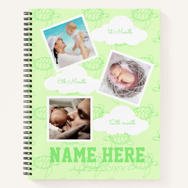 Turtle 1st birthday Baby Milestone Guest book (Front)