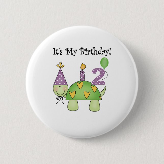 Turtle 2nd Birthday 6 Cm Round Badge (Front)