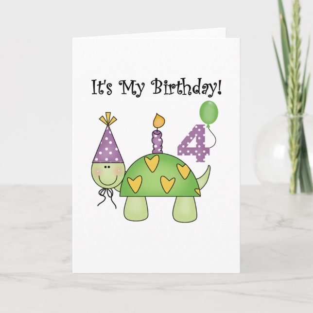 Turtle 4th Birthday Tshirts and Gifts Card (Front)