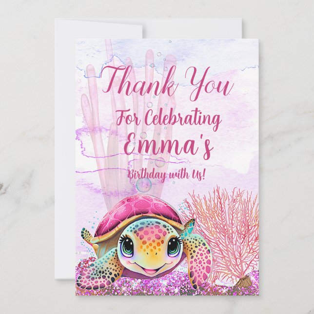 Turtle 4th Birthday, Under the Sea                Thank You Card (Front)