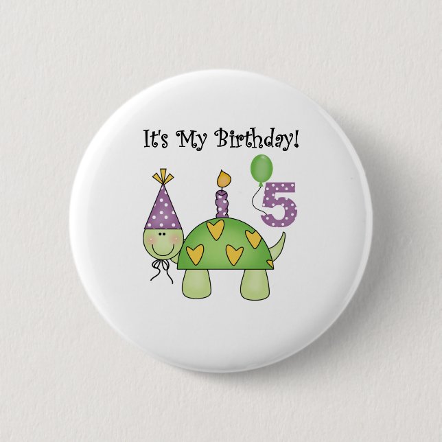 Turtle 5th Birthday 6 Cm Round Badge (Front)