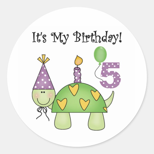 Turtle 5th Birthday Tshirts and Gifts Classic Round Sticker (Front)