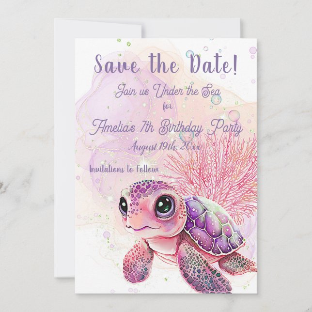 Turtle 7th Birthday, Under the Sea,            Save The Date (Front)
