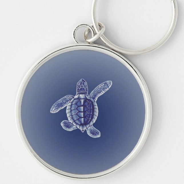 Turtle Acrylic Keychain with Blue Background (Front)