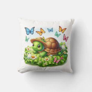 Turtle and Birds in a Garden of Whimsy  Cushion