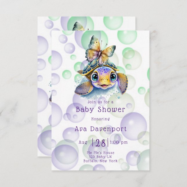 Turtle and Butterfly Baby Shower Invitations (Front/Back)