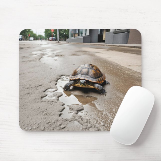 Turtle and City Pothole Puddle Mouse Mat (With Mouse)