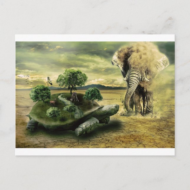 TURTLE AND ELEPHANT POSTCARD (Front)