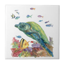 Turtle and fishes in the sea 