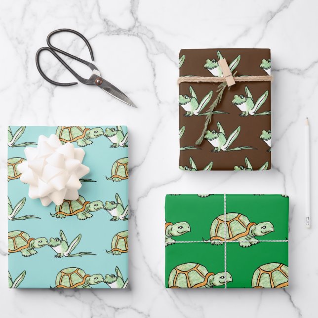 Turtle and Frog Wrapping Paper Sheet (Front)