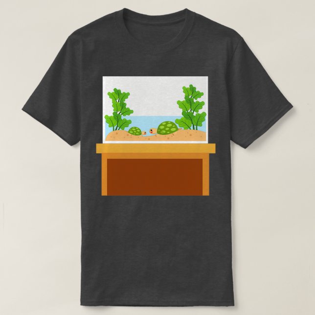 Turtle and Plant in Aquarium T-Shirt (Design Front)