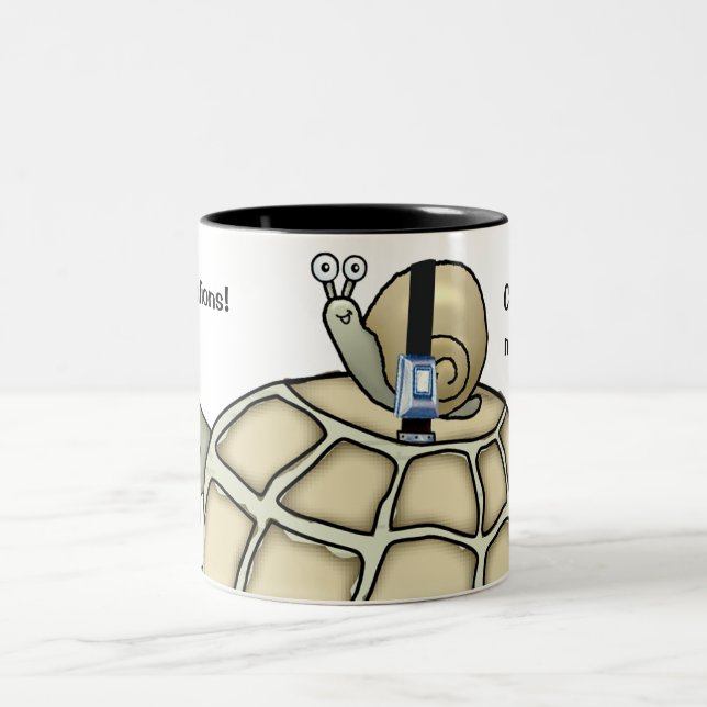 Turtle and snail buckled up. Gift mug. Two-Tone Coffee Mug (Center)
