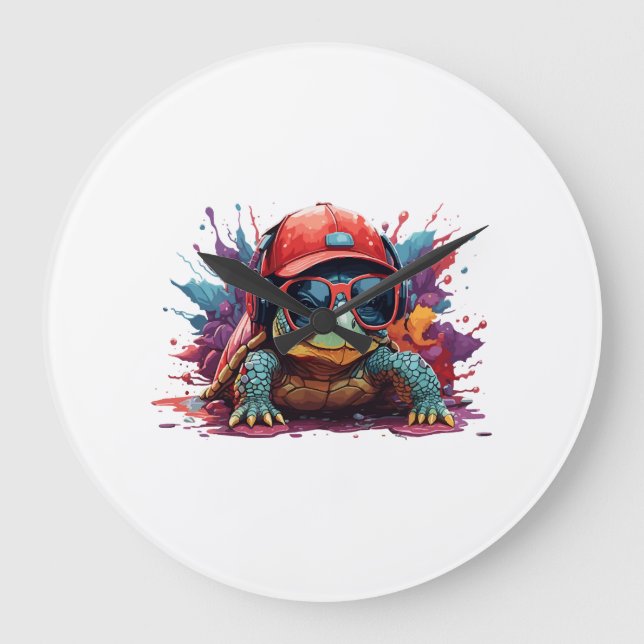 turtle animal art I cool cute turtle Large Clock (Front)