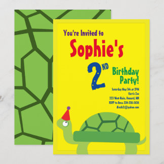 Turtle Animal Kid's Birthday Party Invitations