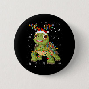 Turtle Animal Santa Hat Ugly Christmas Tree Lights 6 Cm Round Badge