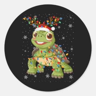 Turtle Animal Santa Hat Ugly Christmas Tree Lights Classic Round Sticker