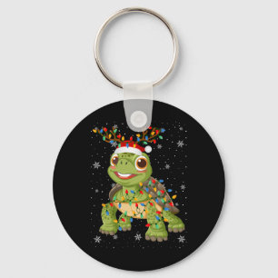 Turtle Animal Santa Hat Ugly Christmas Tree Lights Key Ring