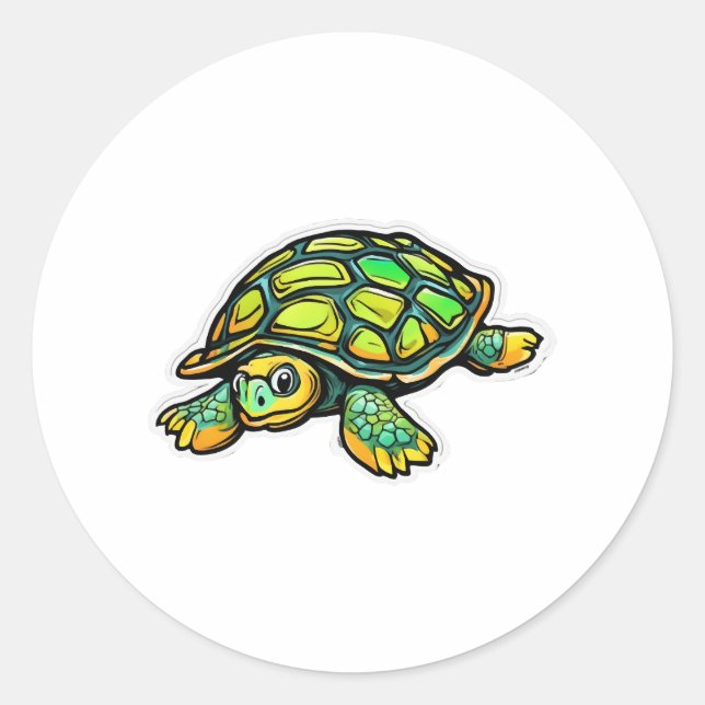 Turtle Animal Turtle Green Classic Round Sticker (Front)