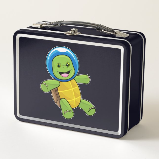 Turtle as Astronaut with Glass ball Metal Lunch Box (Front)